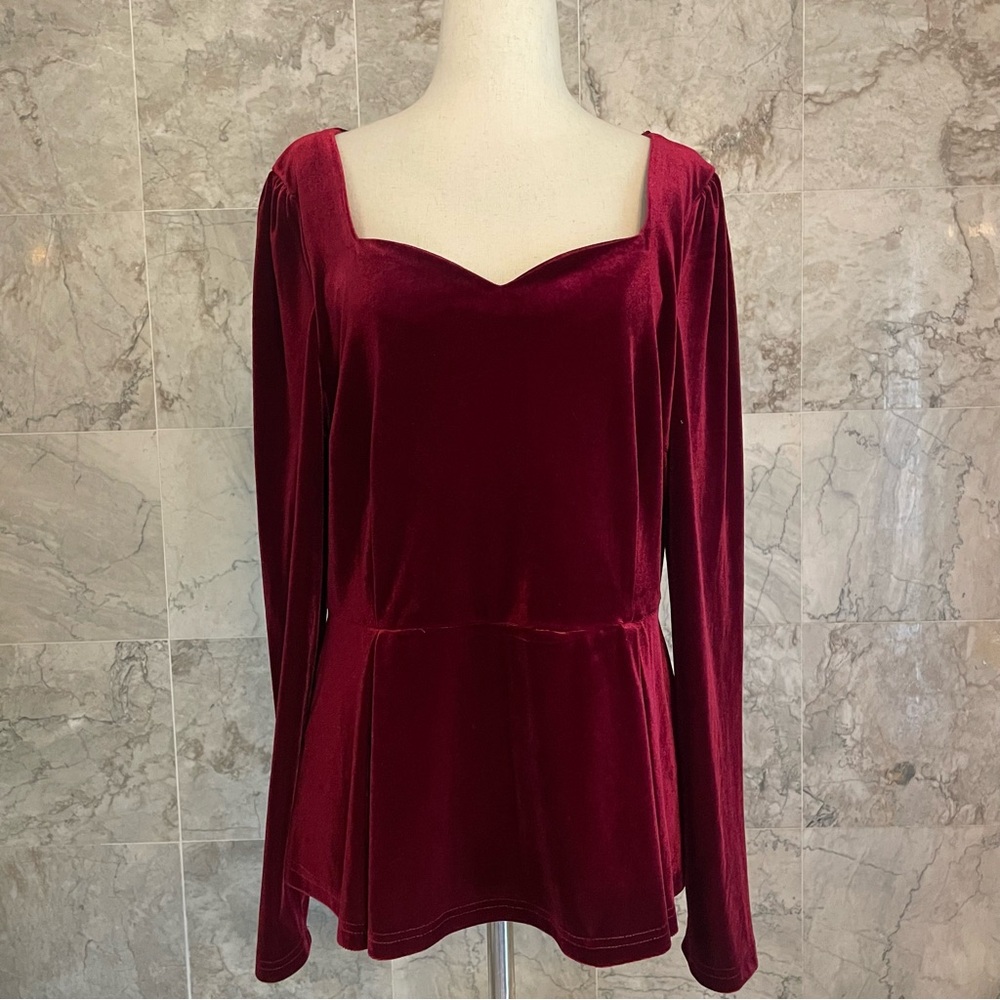 Allegra K Velvet Sweetheart Long Sleeve Top - Picture 2 of 8